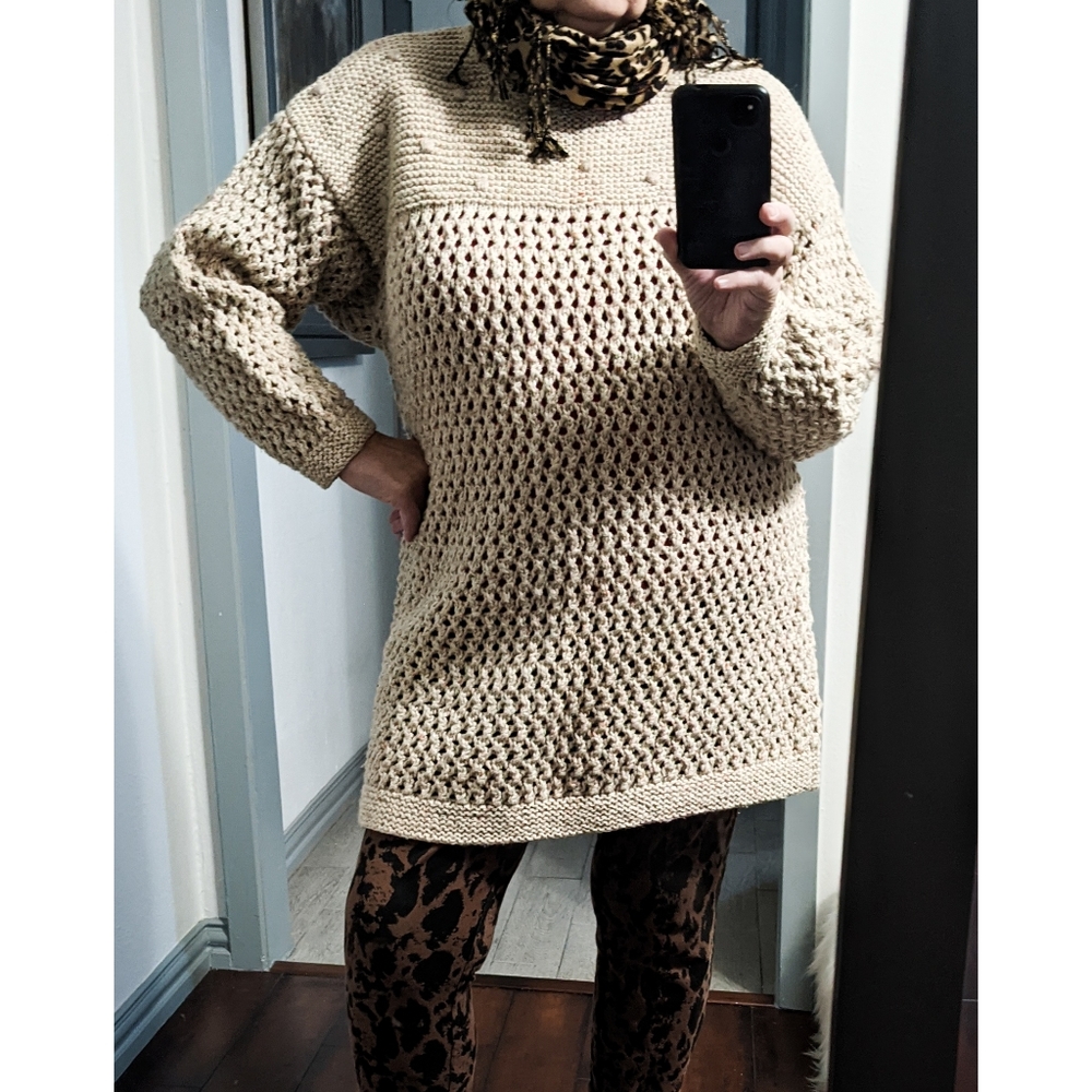 Handmade Sweater Cold Weather Pullover Open knit SZ L Long Sleeve Vintage